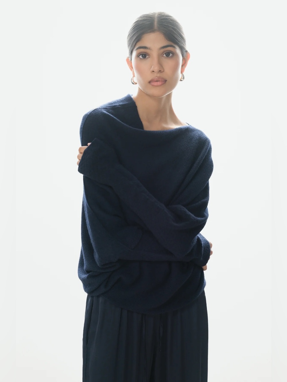 Jaki Asymmetric Draped | Navy | Seamless Knit - Navy